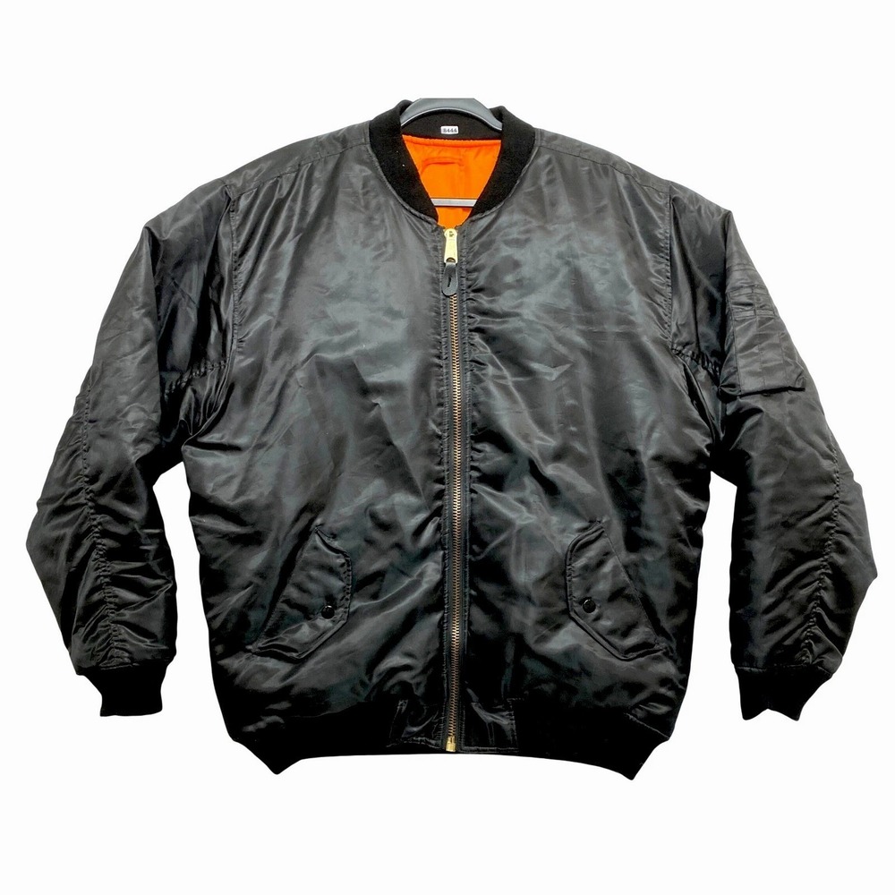 Arctic Pole Flight MA-1 Bomber Jacket Mens Size Large Black Orange Reversible